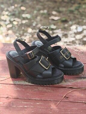 Dr. Martens Black Platform Buckle Heeled Sandals